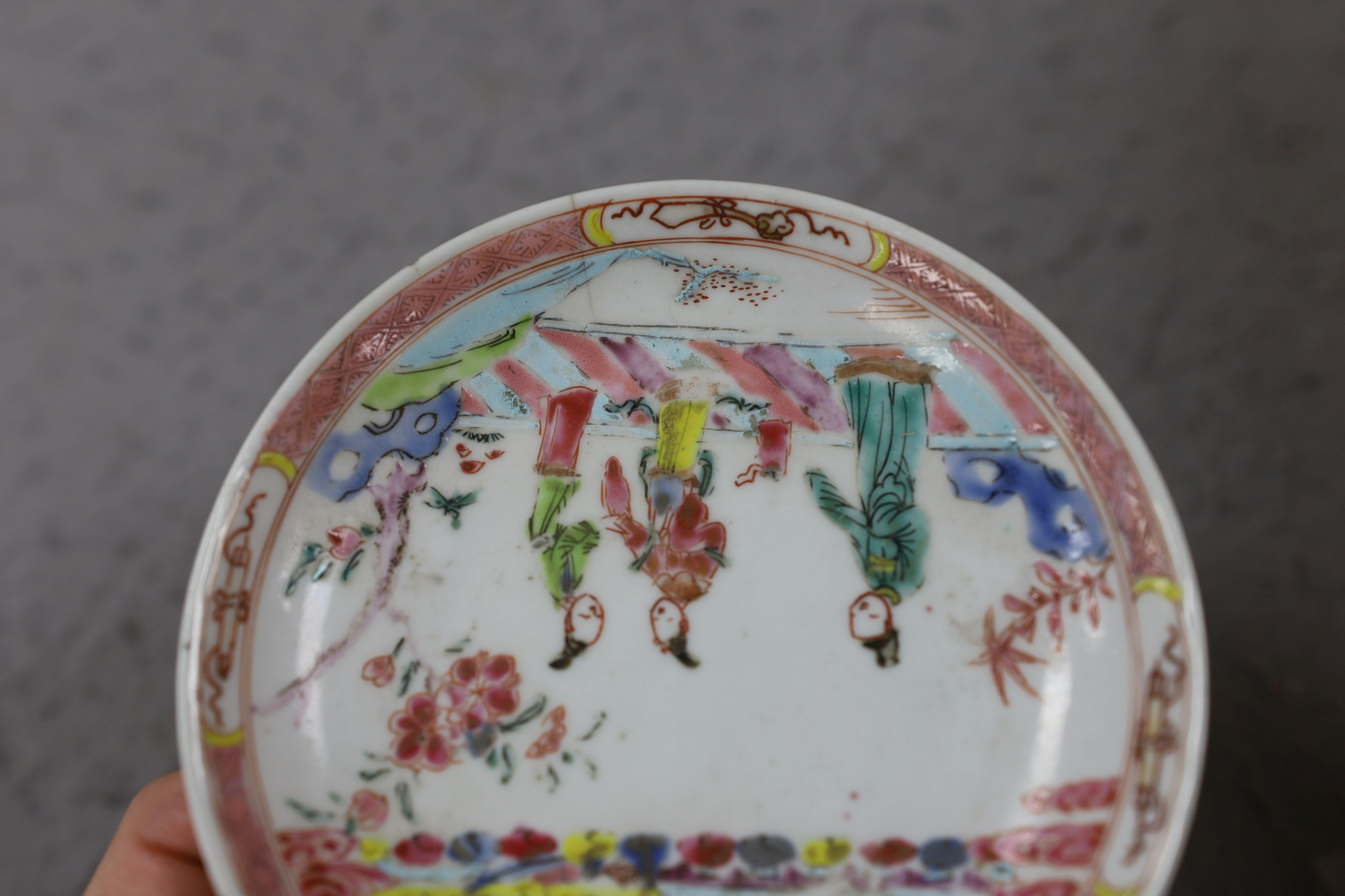 A group of four 18th century Chinese export famille rose saucers